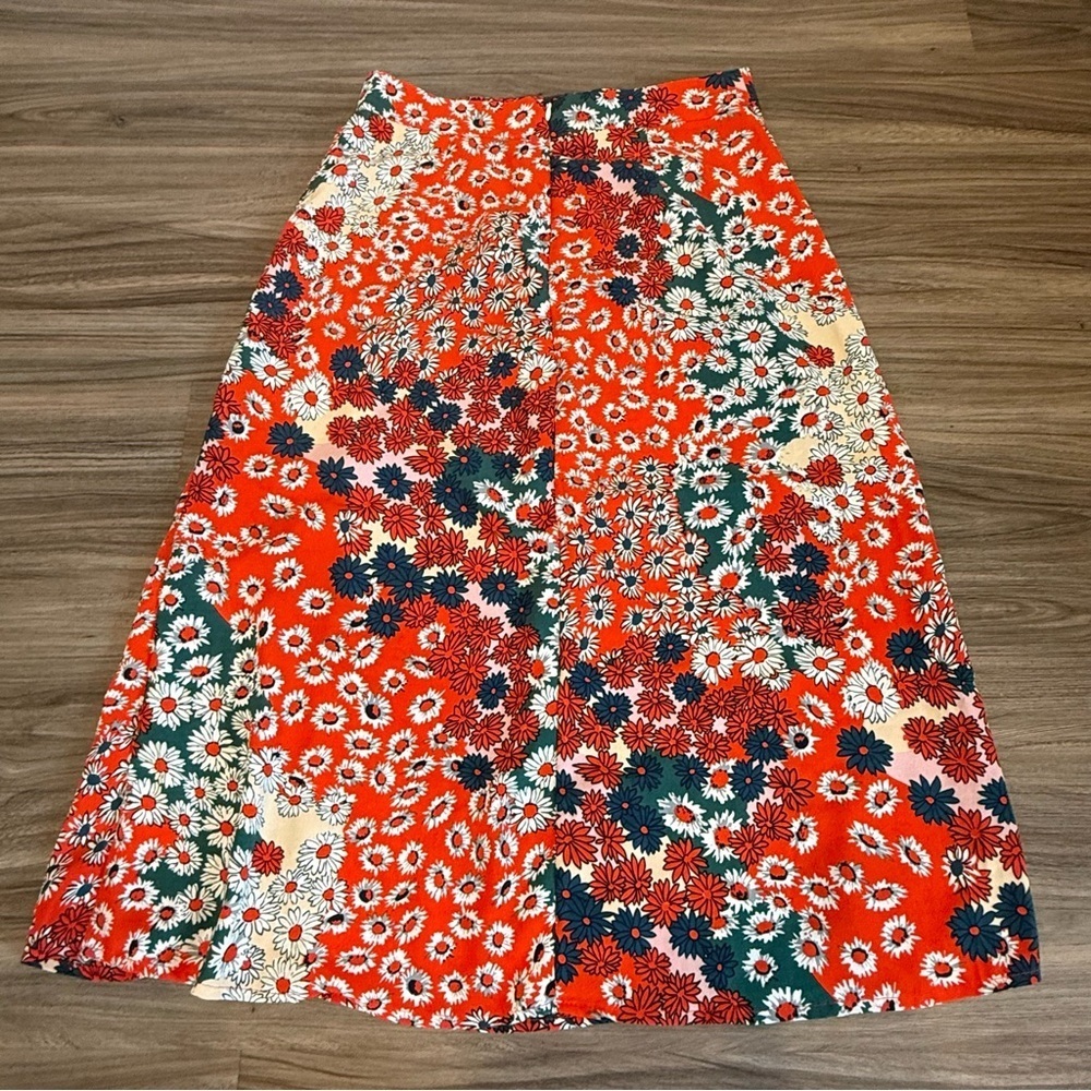 Boho Floral High Waist Split A Line Midi Skirt - Picture 9 of 10